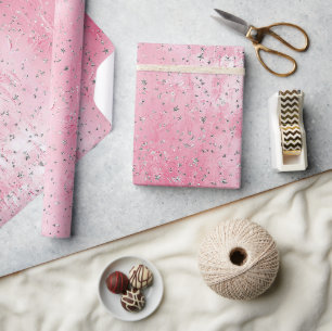 Roze Zilveren Sterren Verjaardag Cadeaupapier