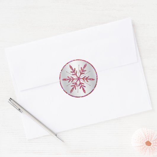 Roze, zilveren Sticker LOOK Snowflake (Envelop)