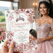 Roze Zilveren Tiara Bloem Vlinder Quinceañera