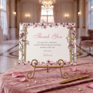 Roze Zilveren Tiara Bloemige Quinceañera Bedankkaart