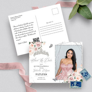 Roze & Zilveren Tiara Quinceañera Foto Ansichtkaar Briefkaart