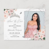 Roze & Zilveren Tiara Quinceañera Fotokaart Briefkaart (Voorkant)