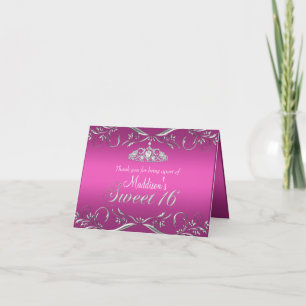Roze & Zilveren Tiara Sweet 16 Bedankkaart