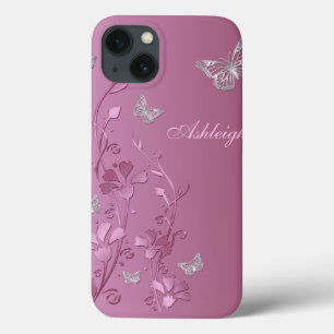 Roze Zilveren Vlinder Bloem iPad Air Hoesje