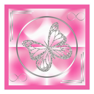 Roze & Zilveren Vlinder en Infinity Teken   Foto Afdruk