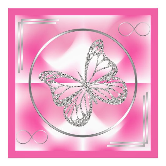 Roze & Zilveren Vlinder en Infinity Teken | Foto Foto Afdruk (Voorkant)
