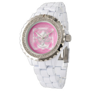 Roze & Zilveren Vlinder en Infinity Teken   Horloge