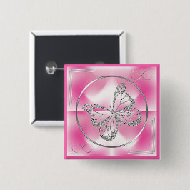 Roze & Zilveren Vlinder en Infinity Teken | Vierkante Button 5,1 Cm