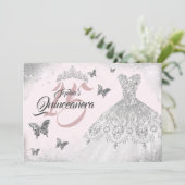 Roze Zilveren Vlinder Sparkle Jurk Quinceanera Kaart (Staand voorkant)