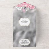 Roze zilveren vlindershimmer glitter roos all in one uitnodiging (Buitenkant)