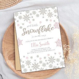  Roze Zilveren Winter Baby shower Kaart