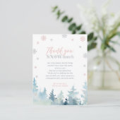 Roze & Zilveren Winter Fotofeestje Dank je Bedankkaart (Staand voorkant)