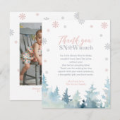 Roze & Zilveren Winter Fotofeestje Dank je Bedankkaart (Voorkant / Achterkant)