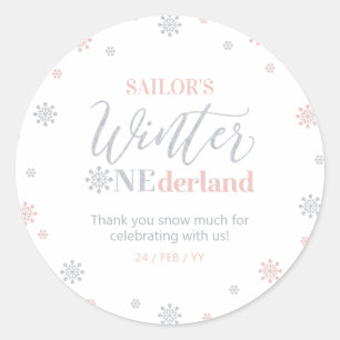 Roze Zilveren Winter onederland Dank je sneeuw vee Ronde Sticker