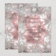 Roze Zilveren Winter Wonderland Sneeuwvlok Uitnodi