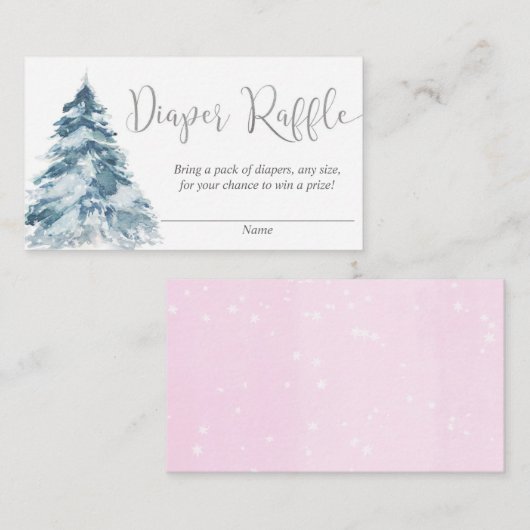 Roze zilveren winterboomkleedkaarten voor luiers informatiekaartje (Voorkant / Achterkant)