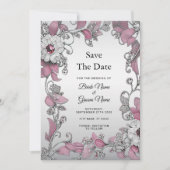Roze zilveren witte bloem Bewaar de datum Save The Date (Voorkant)