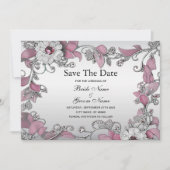Roze zilveren witte bloem Bewaar de datum Save The Date (Voorkant)