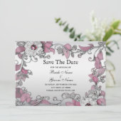 Roze zilveren witte bloem Bewaar de datum Save The Date (Staand voorkant)