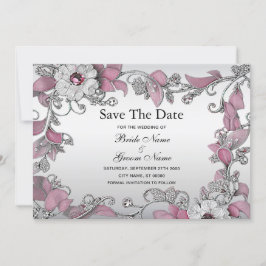 Roze zilveren witte bloem Bewaar de datum Save The Date