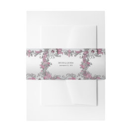 Roze Zilveren Witte Bloem Uitnodigingen Wikkel