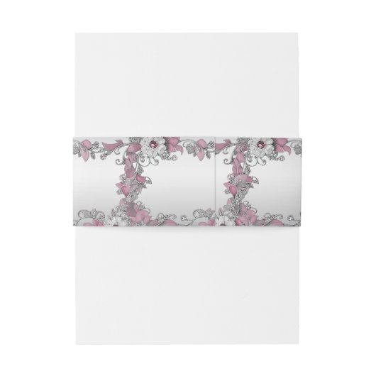 Roze Zilveren Witte Bloem Uitnodigingen Wikkel (Achterkant Voorbeeld)