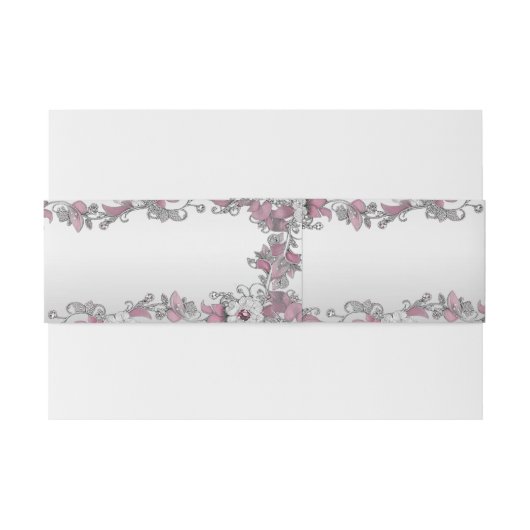 Roze Zilveren Witte Bloem Uitnodigingen Wikkel (Achterkant Voorbeeld)