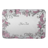 Roze Zilveren Witte Bloemen Badmat (Voorkant)