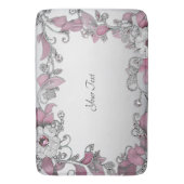 Roze Zilveren Witte Bloemen Badmat (Voorkant Verticaal)