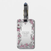 Roze Zilveren Witte Bloemen Bagagelabel (Achterkant verticaal)