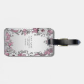 Roze Zilveren Witte Bloemen Bagagelabel (Achterkant horizontaal)