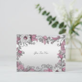 Roze Zilveren Witte Bloemen Briefkaart (Staand voorkant)