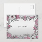 Roze Zilveren Witte Bloemen Briefkaart (Voorkant / Achterkant)