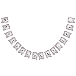 Roze Zilveren Witte Bloemen Bunting Vlag Vlaggetjes