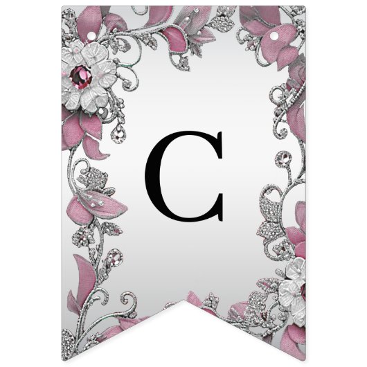 Roze Zilveren Witte Bloemen Bunting Vlag Vlaggetjes (Eerste vlag)