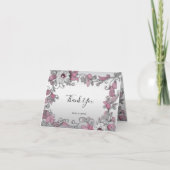 Roze Zilveren Witte Bloemen Dankjewel Kaart (Voorkant)