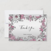 Roze Zilveren Witte Bloemen Dankjewel Kaart (Voorkant)