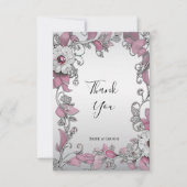 Roze Zilveren Witte Bloemen Dankjewel Kaart (Voorkant)