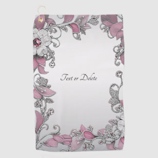 Roze Zilveren Witte Bloemen Golf Handdoek