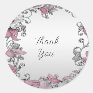 Roze Zilveren Witte Bloemen Huwelijk Sticker