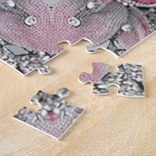 Roze Zilveren Witte Bloemen Jigsaw Puzzel (Zijkant)