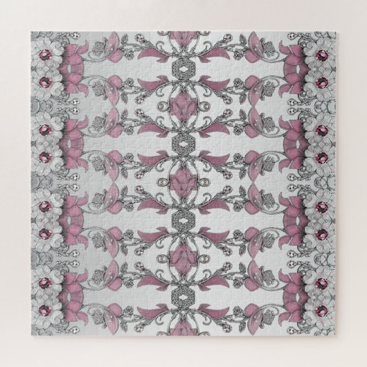 Roze Zilveren Witte Bloemen Jigsaw Puzzel (Horizontaal)