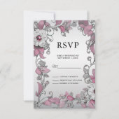 Roze Zilveren Witte Bloemen RSVP Kaart (Voorkant)