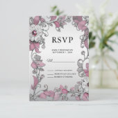 Roze Zilveren Witte Bloemen RSVP Kaart (Staand voorkant)