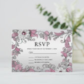 Roze Zilveren Witte Bloemen RSVP Kaart (Staand voorkant)