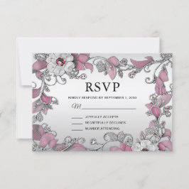 Roze Zilveren Witte Bloemen RSVP Kaart
