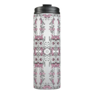 Roze Zilveren Witte Bloemen Thermische Tumbler Thermosbeker