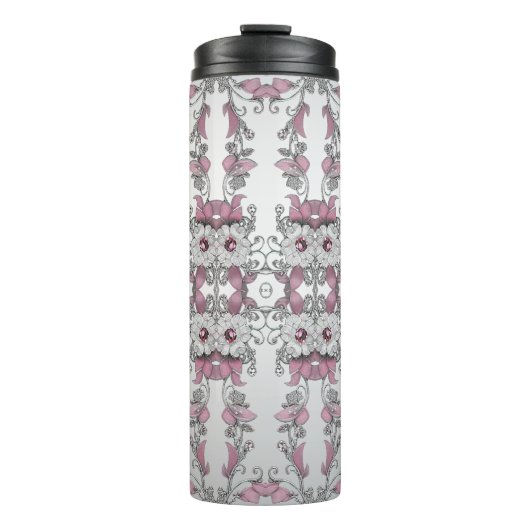 Roze Zilveren Witte Bloemen Thermische Tumbler Thermosbeker (Voorkant)