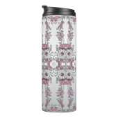 Roze Zilveren Witte Bloemen Thermische Tumbler Thermosbeker (Geroteerd rechts)