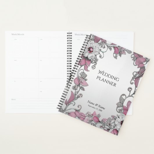 Roze Zilveren Witte Bloemplanner Planner (Display)